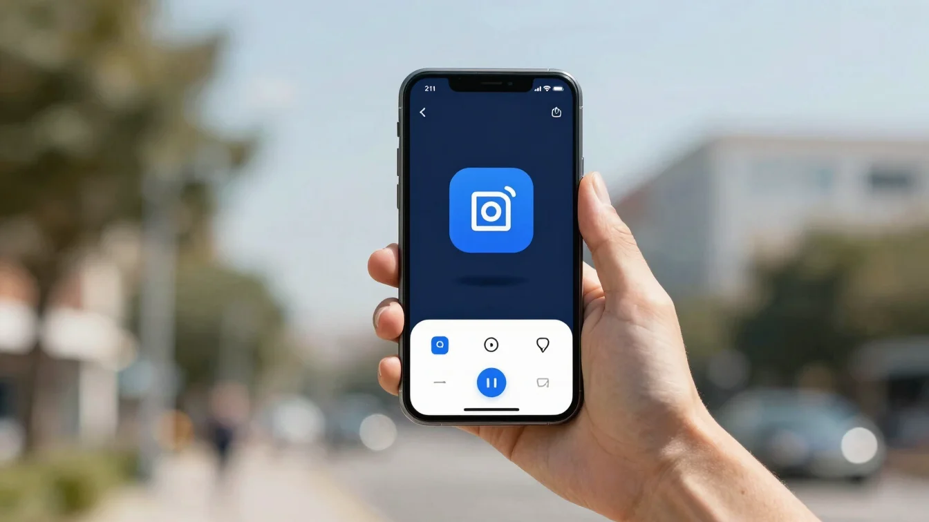 Hand holding a mobile device showing a modern communication app icon and clean interface elements